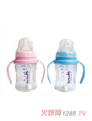 樂其兒寬口徑帶手柄自動吸管pp奶瓶