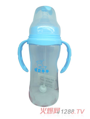 優(yōu)貝牛牛藍色寬口雙柄全自動PP奶瓶330ml