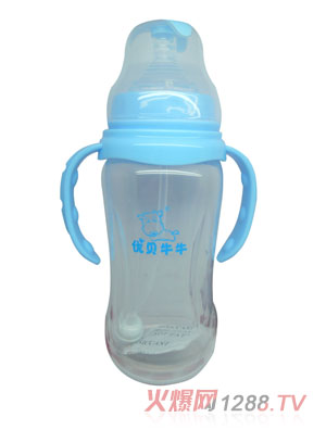 優(yōu)貝牛牛藍色寬口雙柄全自動PP奶瓶280ml