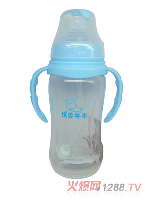 優(yōu)貝牛牛藍色標(biāo)口雙柄全自動PP奶瓶280ml