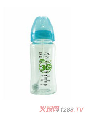 小蘋(píng)果晶鉆玻璃奶瓶240ML藍(lán)色