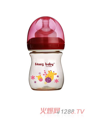 好氏嬰童長(zhǎng)頸鹿印花紅色奶瓶