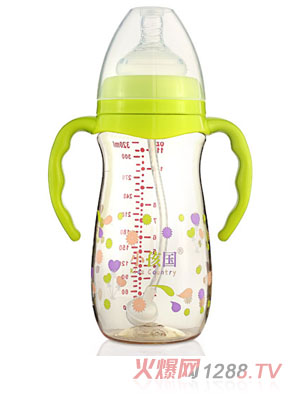 小孩國(guó)寬口香檳自動(dòng)PPSU安全奶瓶320ML青色