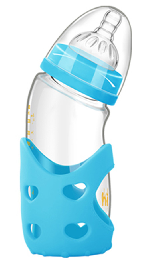 浩一貝貝新生兒彎頭寬口防脹氣奶瓶藍色240ml